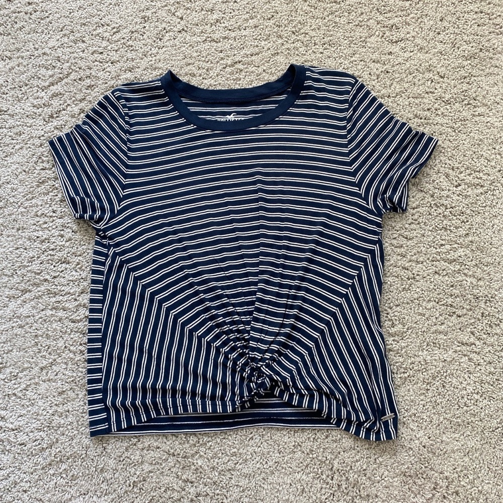 Blue and white stripped hollister shirt